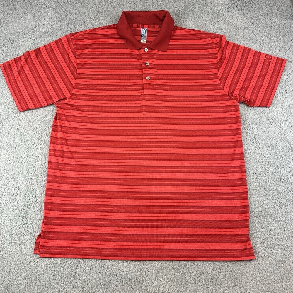 PGA TOUR Golf Polo Shirt Airflux Short Sleeve Red Size XL Lightweight Striped‎